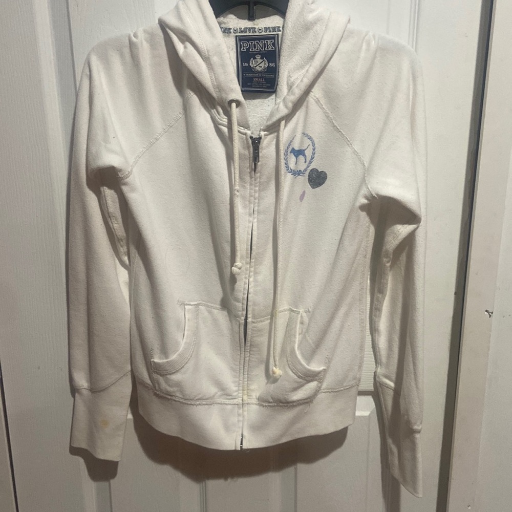 White love pink zip up hoodie